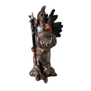 Youngs Inc. Native American Indian w/ Shield & Spear Statue 6.5" Monroe Michigan
